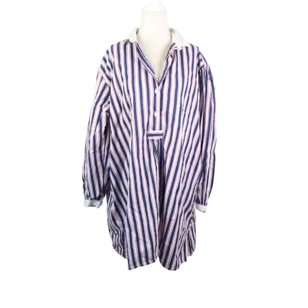 Vintage 90s Honors Intimates Navy Blue and White Stripe Sleep Shirt Dress L